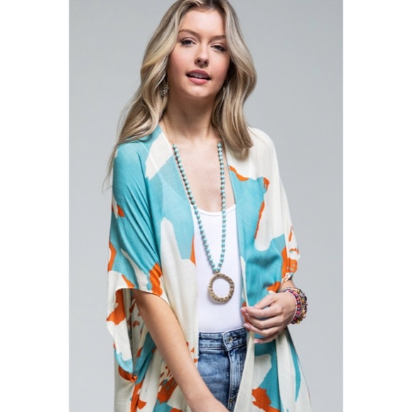 SOLD OUT Aquamarine Long Floral Sweeping Summer Vacation Casual Coverup Wrap - Picture 3 of 4